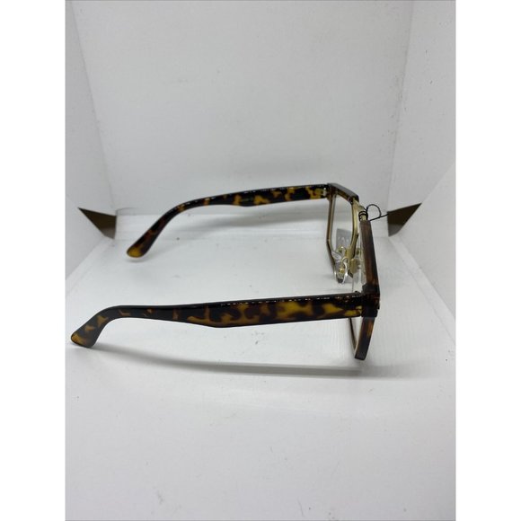 Retro Sunglasses Tortoise Brown and Gold Frame Clear Lens Gold Bumblebee Detail - Picture 4 of 6